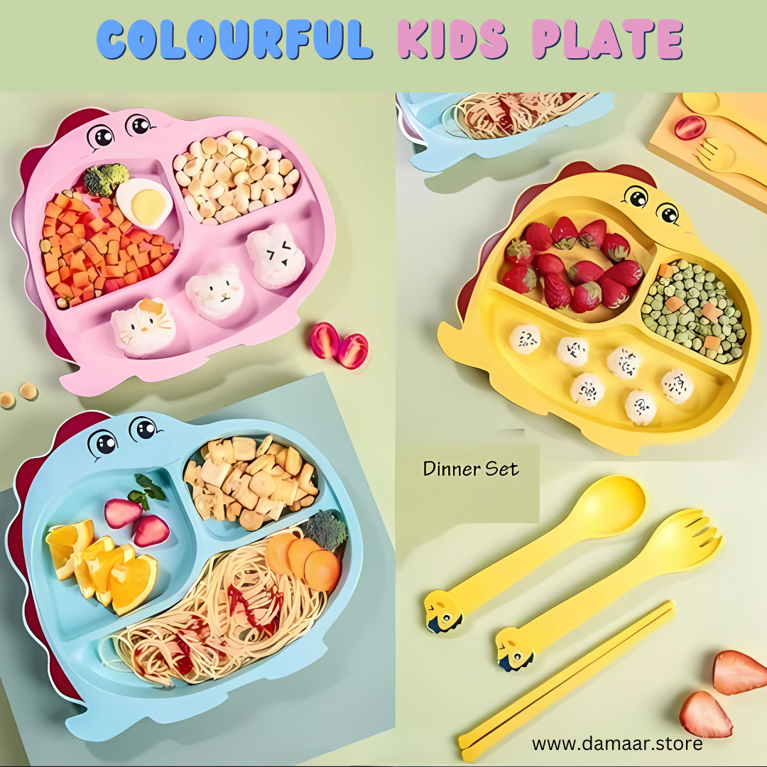 Dino Kids Plate | Bamboo Fiber Material | Anti-bacterial & Safe | Random Colour