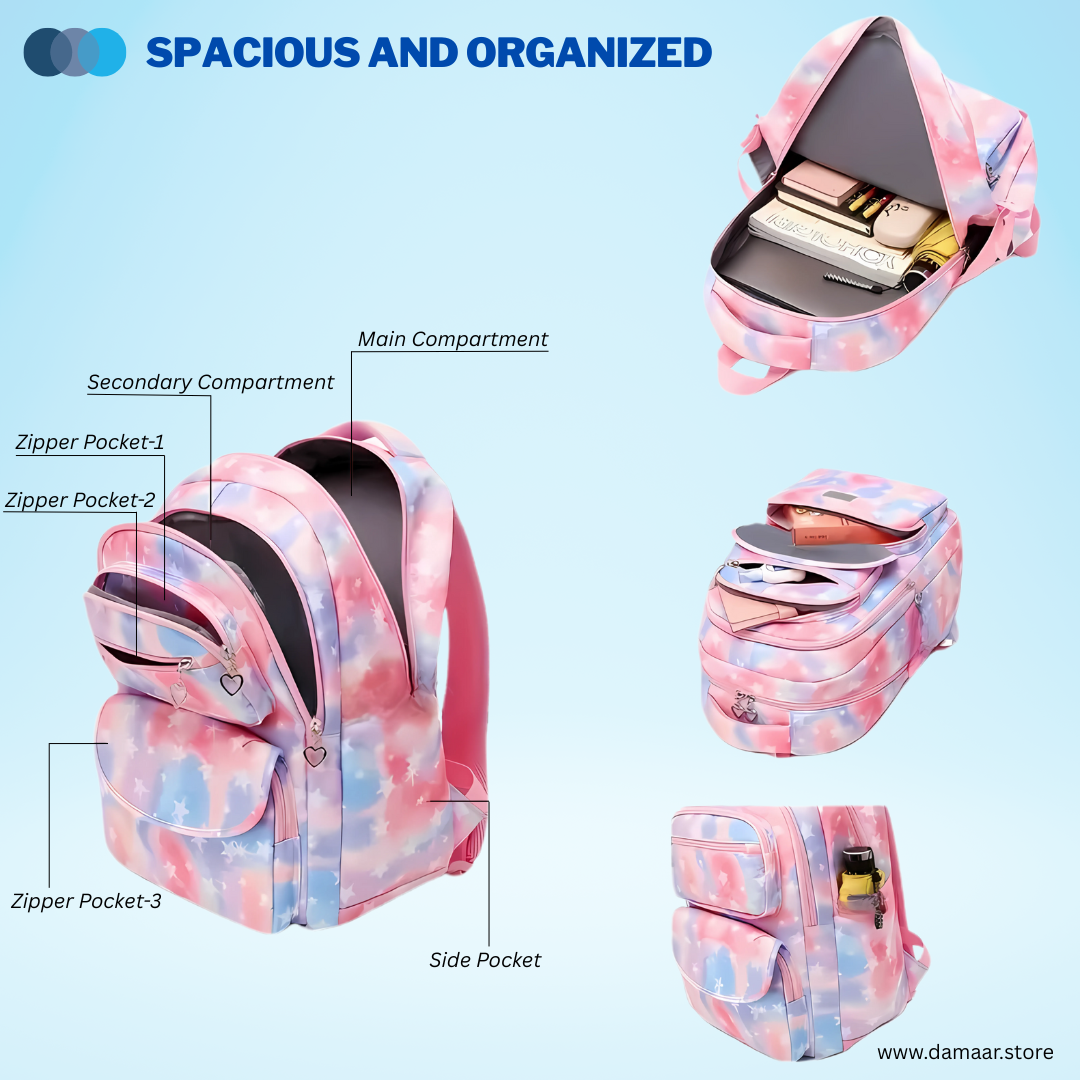 Starlight Backpack | School Bag | 3 pcs set with Thermal Lunch Bag & Pencil Pouch | Spacious