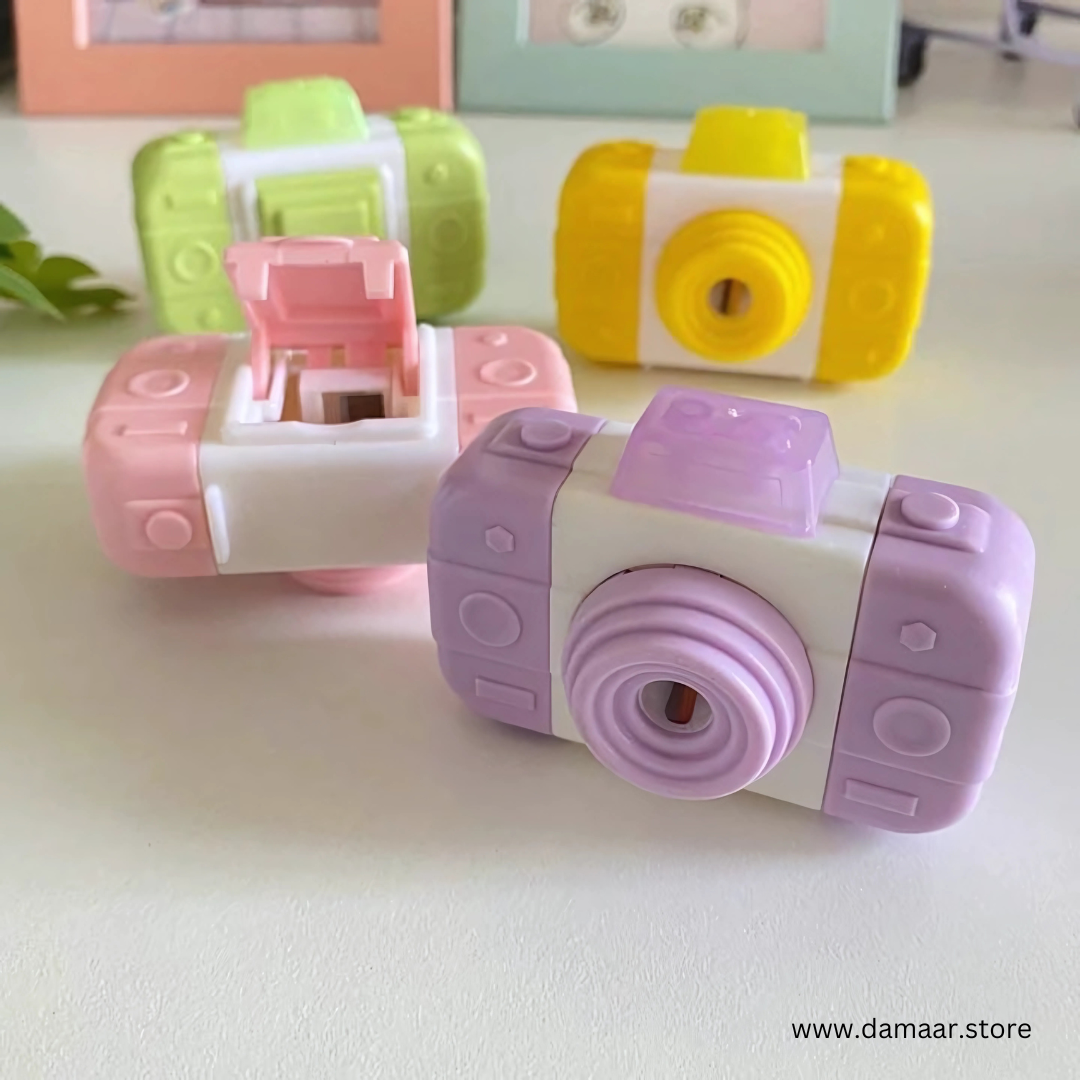 3 in 1 Camera Sharpener | With Eraser & Dust Cleaner | Cute and Handy | Pack of any 2 Colours