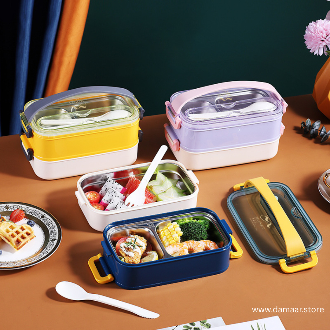 Double Delight Lunch Box | Premium Stainless Steel | Spacious | Easy Carry | Food Grade | Beautiful Colours