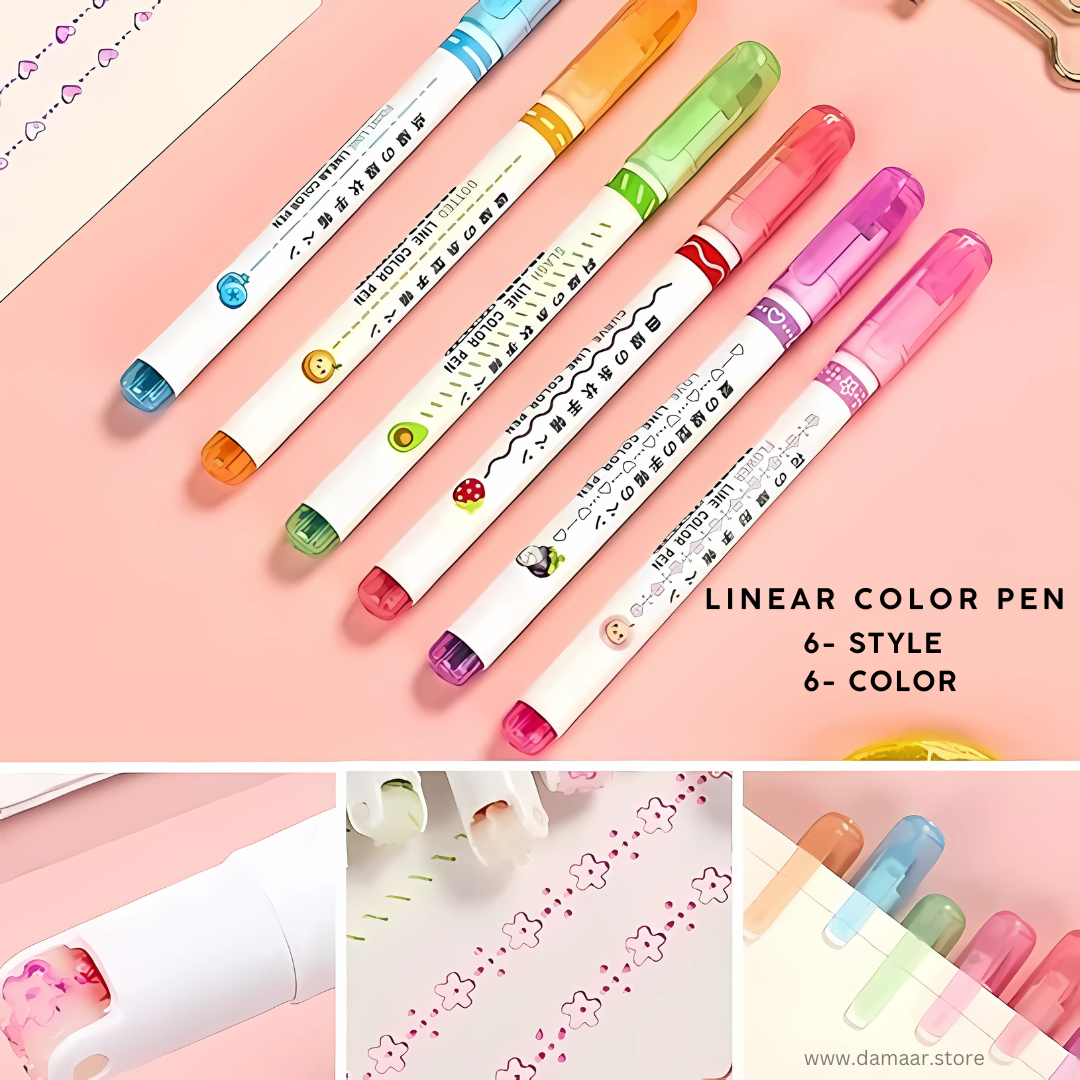 Multicolor Linear Roller Pen | 6 Styles - 6 Colours Pack