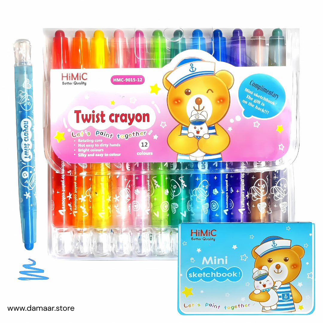 Twist Crayon Colours | Rotating Core | Bright colours | Complimentary Sketch Book