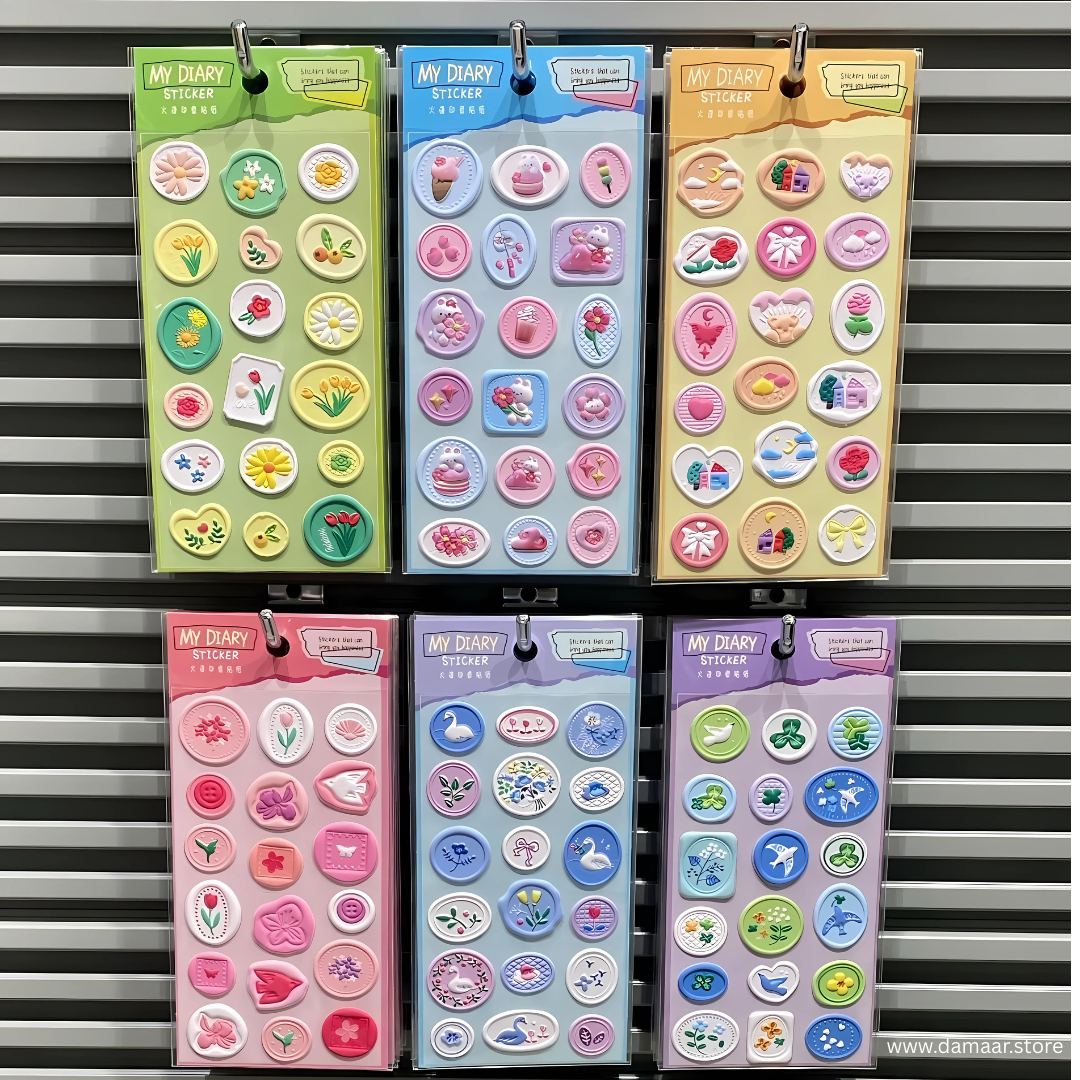 Seal Stamp Stickers | 3D Puffy - PVC | Pack of 6 Different Design | 108 Stickers | Many Styles
