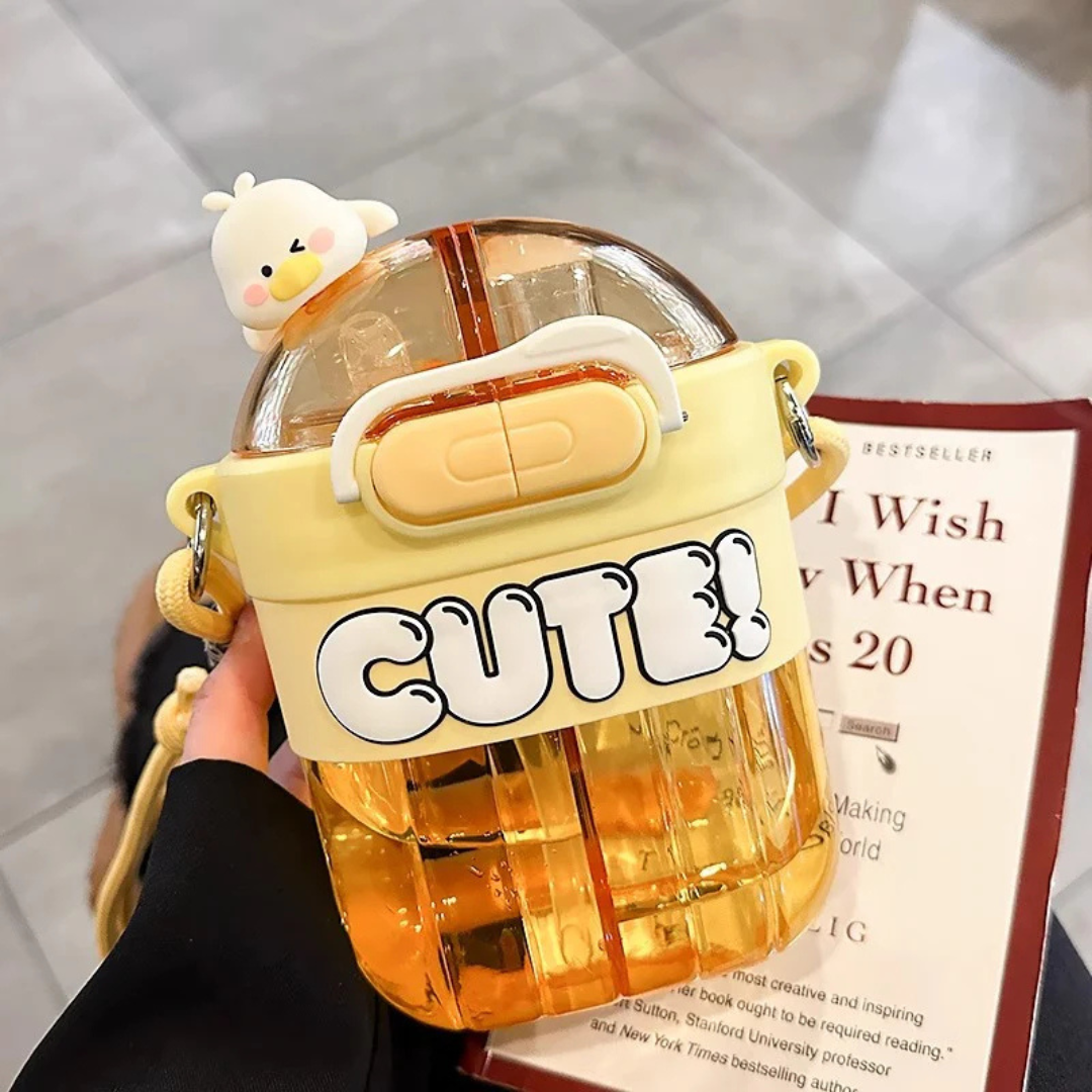 Cute Double Sipper Water Bottle | 700 ML Large Capacity | Adorable Bear Theme Design |