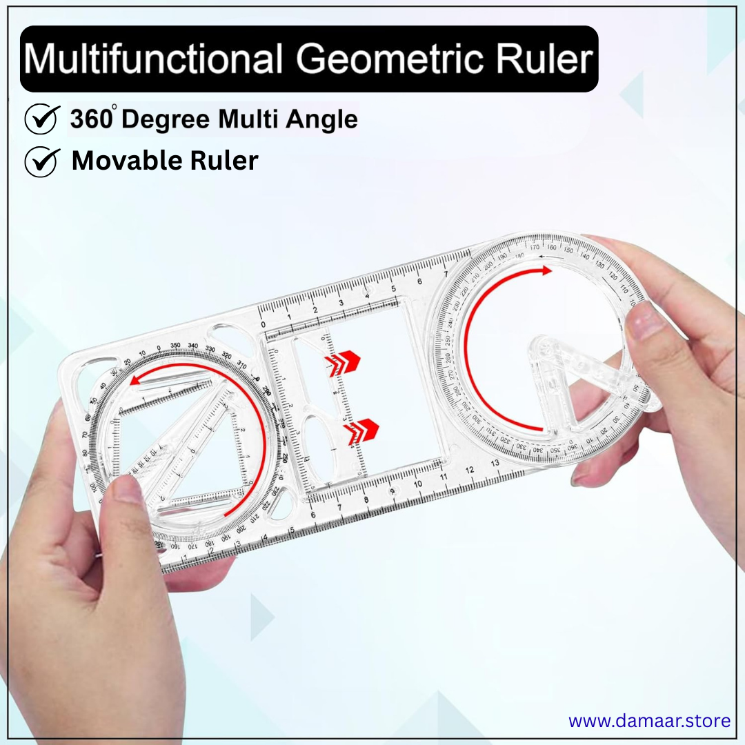 Multifunctional Geometric Ruler | Student Friendly | 360 Degree Rotating | Creative Math Drawing