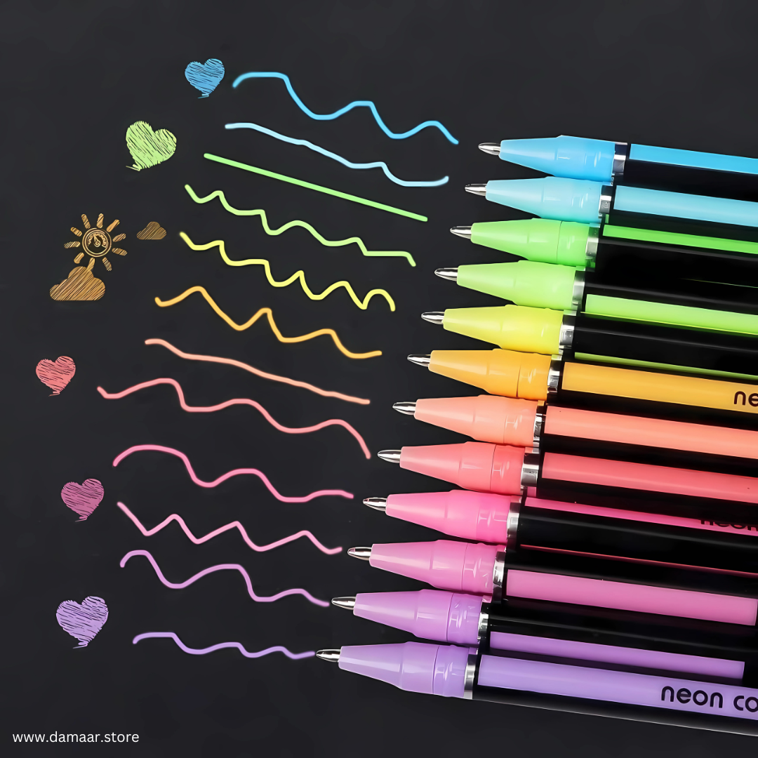 Neon Colour Pen | Shiny Glow Effect | Pack of 12 Colours | Art & Craft