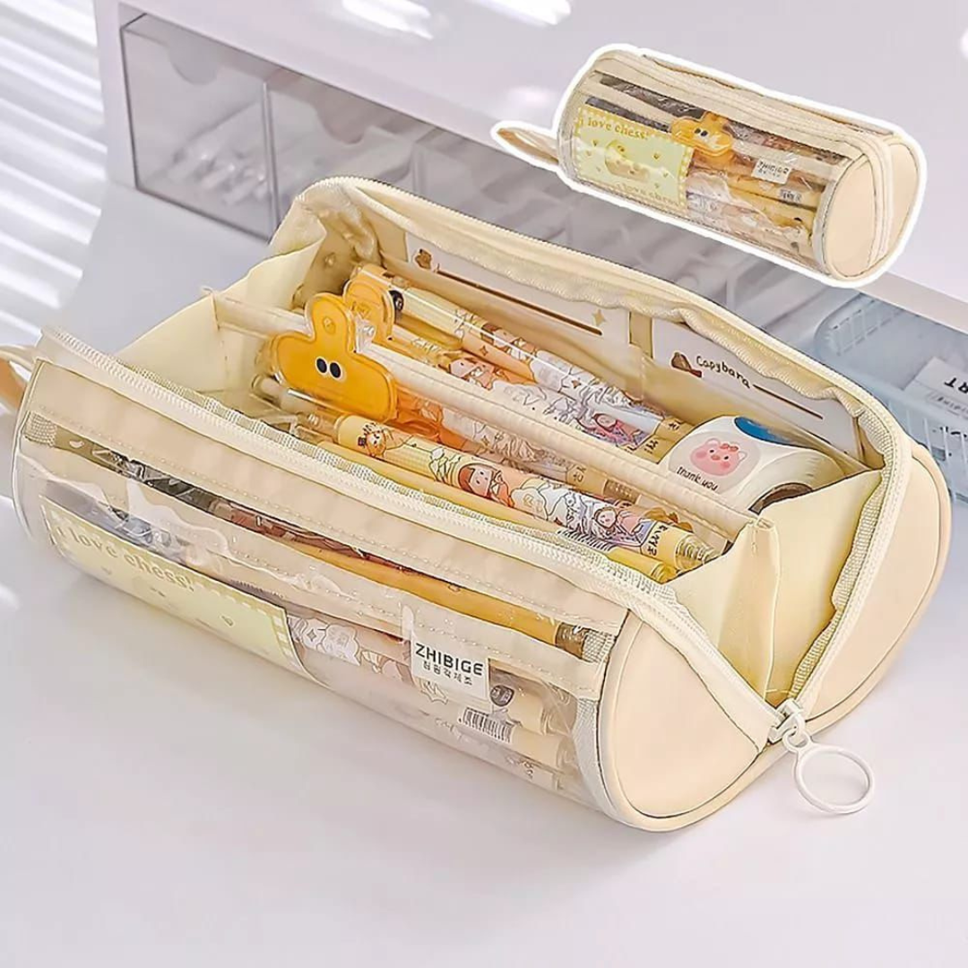 Cylindrical Pencil Case | Multiple Compartments | Stationery Organizer | Large Capacity