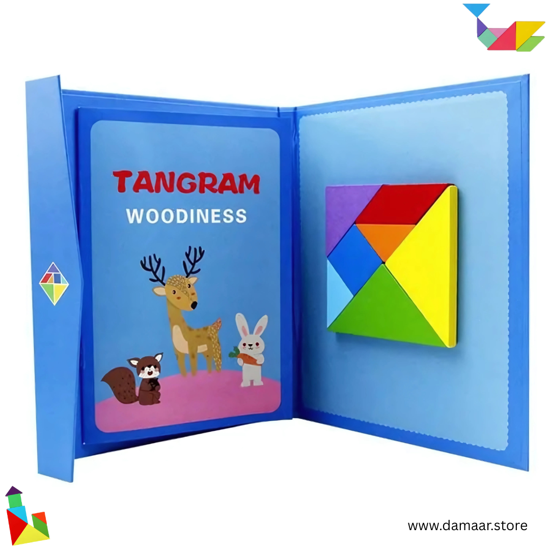 Magnetic Tangram Woodiness | Educational Puzzle | Brain Booster | Geometry Thinking | Child 3 years & Above | Random Colour