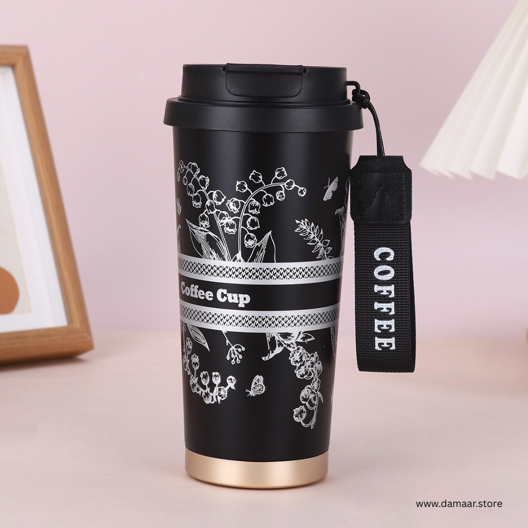 Elegant Coffee Cup | 3 Ways to Drink | 500 ML Capacity | Double Wall Stainless Steel | Leak Proof