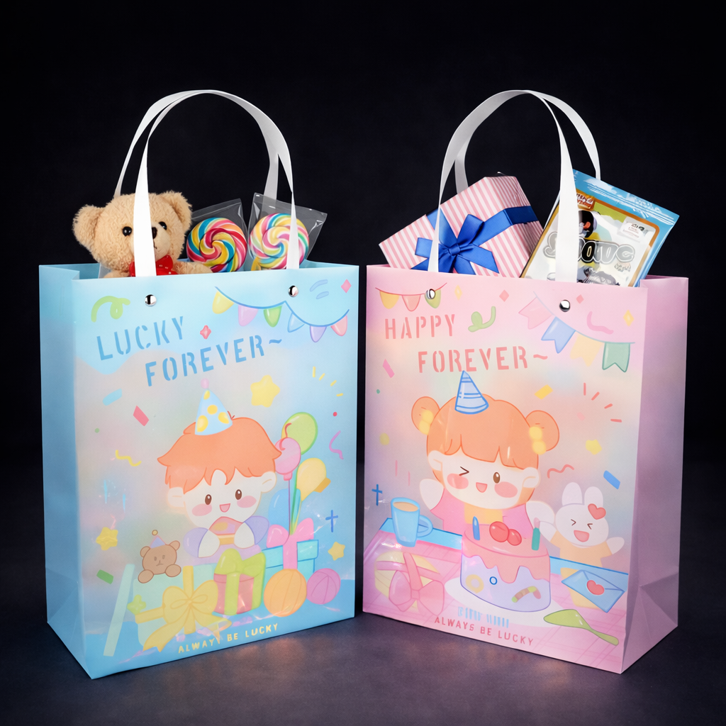 Happy & Lucky Tote Gift Bag | Set of 2 Tote Gift Bags | Colourful | Clear PVC Bag | Premium Look