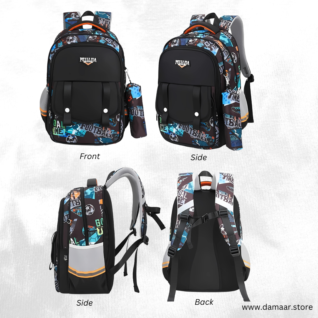 Shine Football Print Bag | Large Capacity | Soft Feel | Lightweight School Bag