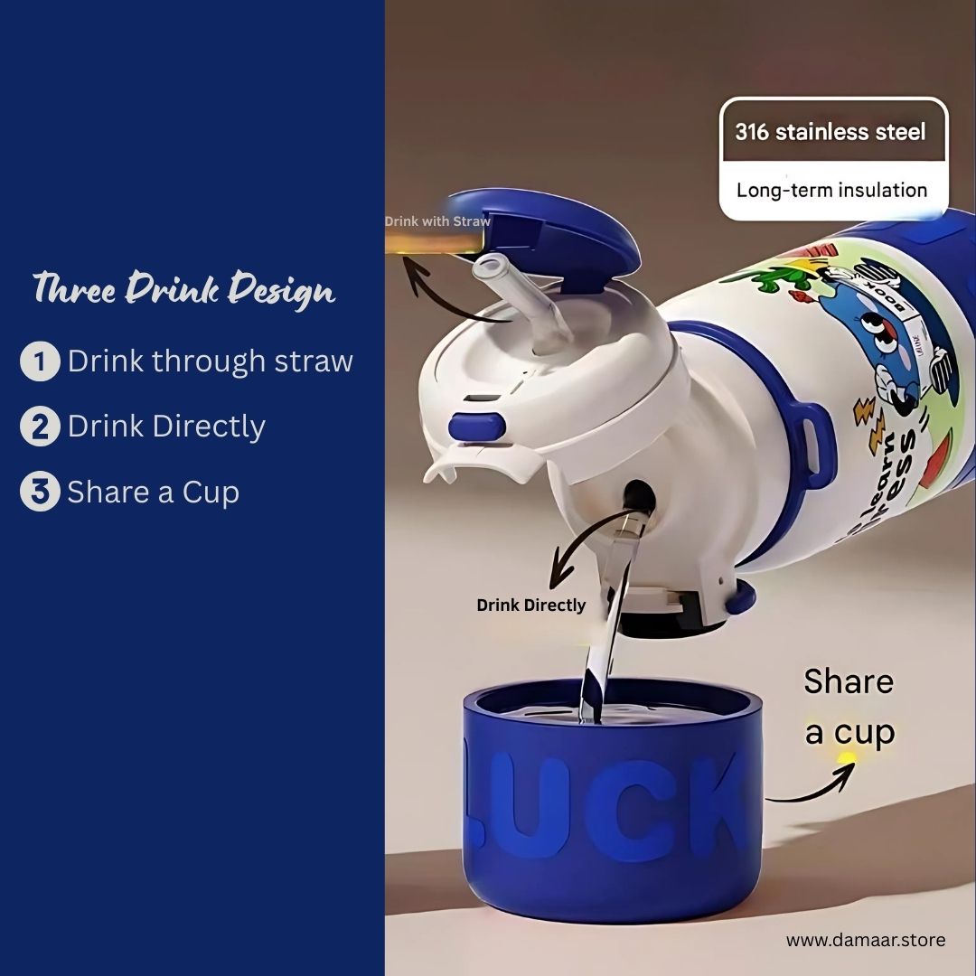 Astro Sip Water Bottle | 3 in 1 Drink Design | 500 ML Capacity | Premium Stainless Steel