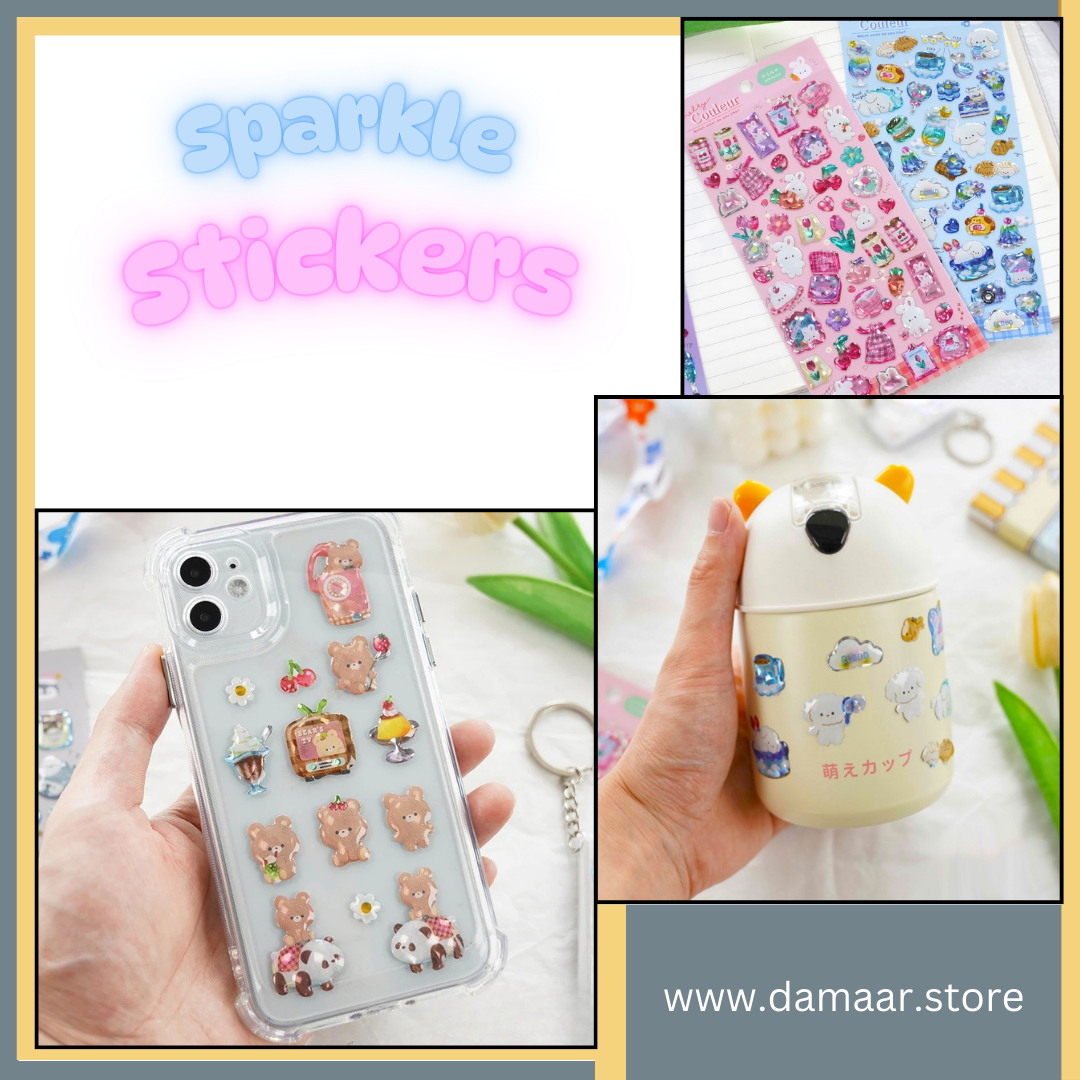 Sparkle Stickers | 6 Sheets Pack | Puffy Stickers | Variety of Style | Multi-Colour