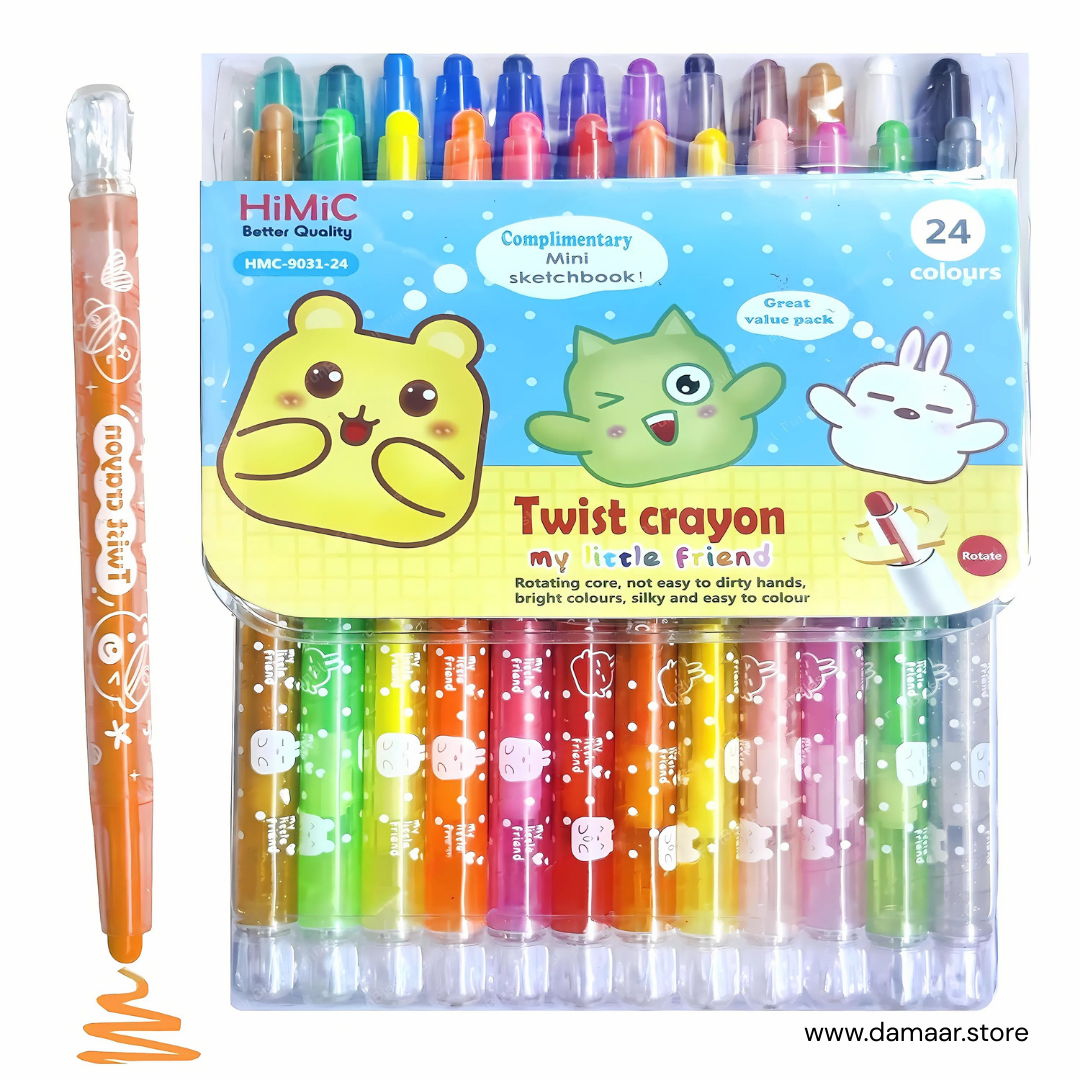 Twist Crayon Colours | Rotating Core | Bright colours | Complimentary Sketch Book
