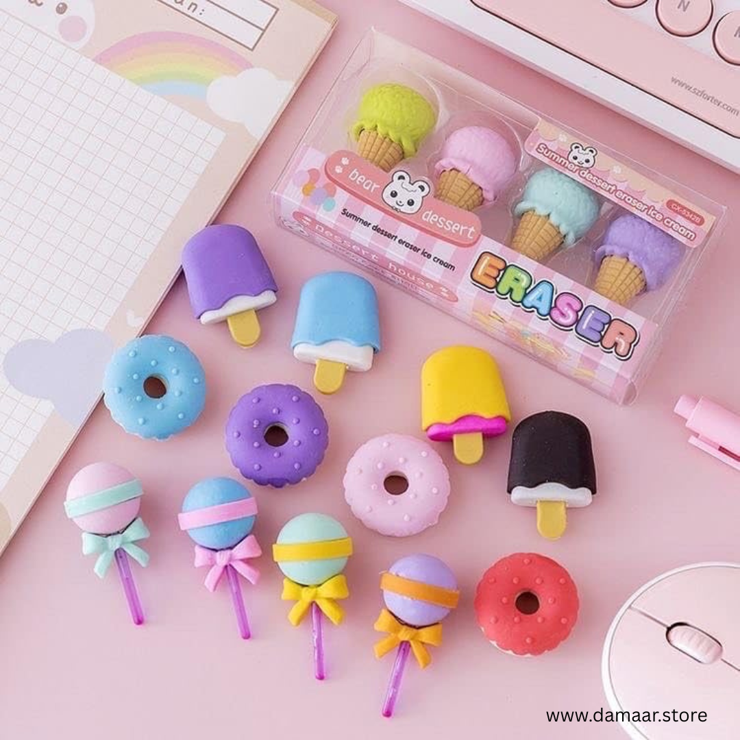 Ice Cream - Desert Erasers | Soft Eraser | Attractive Colours | Gift Pack | Set of 2 packs