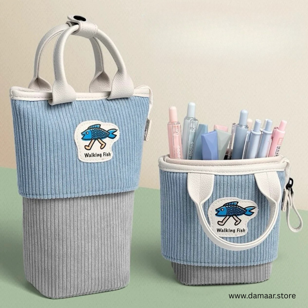 Expandable Corduroy Pouch | Stationery or Cosmetics Organiser | Cute and Stylish