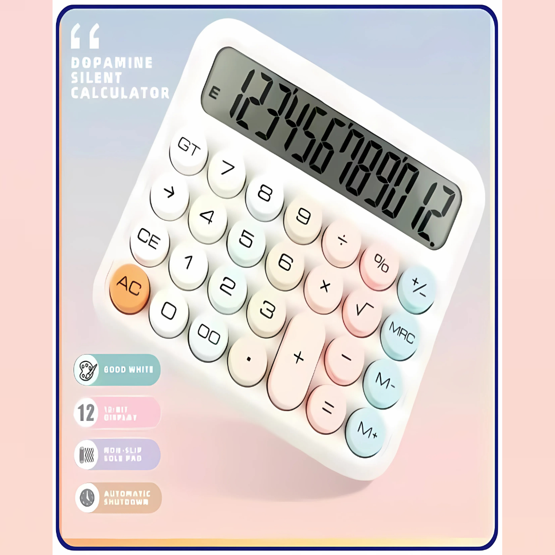 Dopamine Silent Calculator | 12 Bit Large Display | Colourful and Lightweight | for Home, School and Office