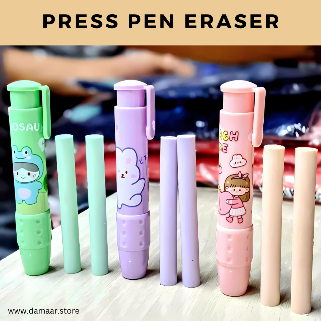 Pen Style Eraser | Convenient to Carry | Smooth Erasing | Pack of Two different design