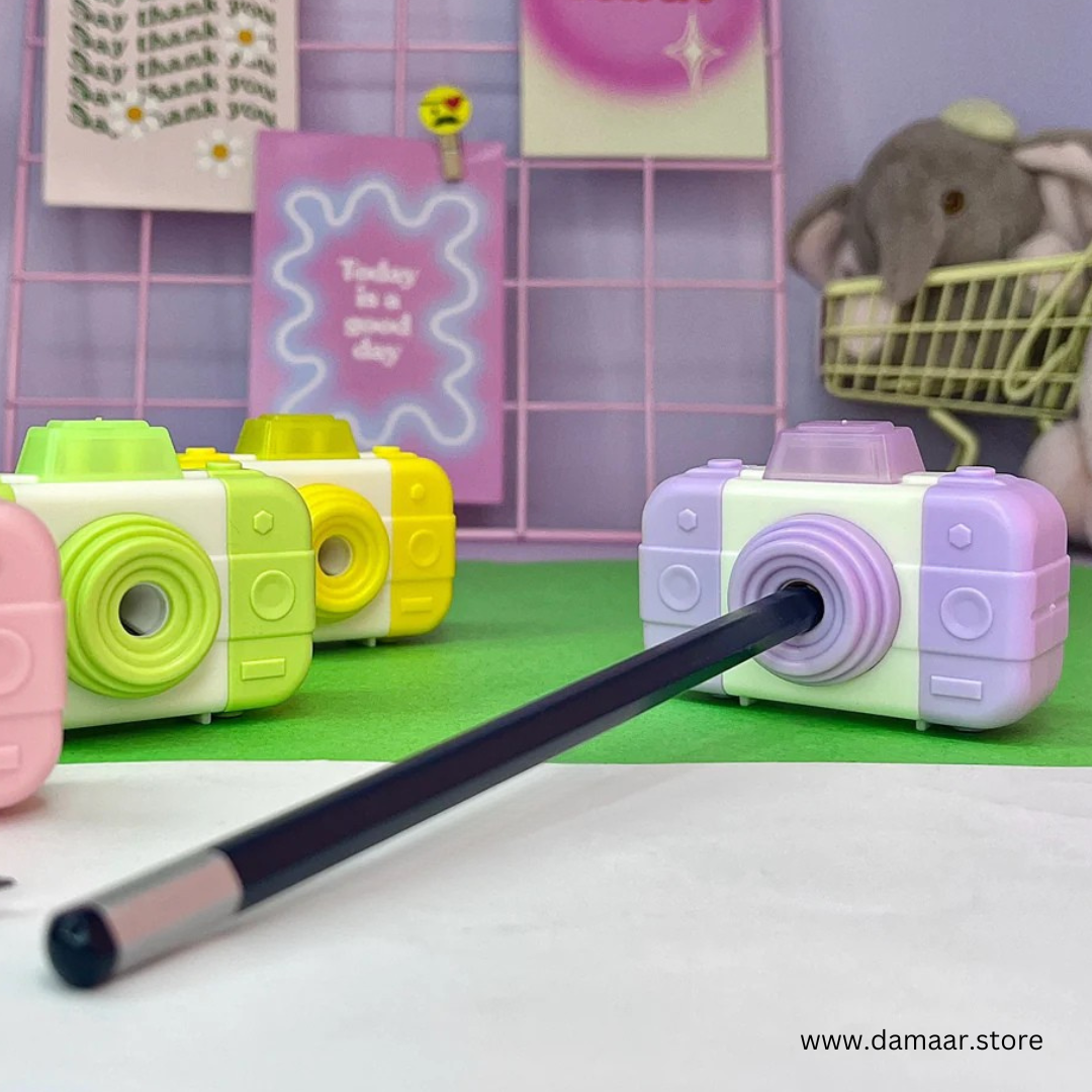 3 in 1 Camera Sharpener | With Eraser & Dust Cleaner | Cute and Handy | Pack of any 2 Colours