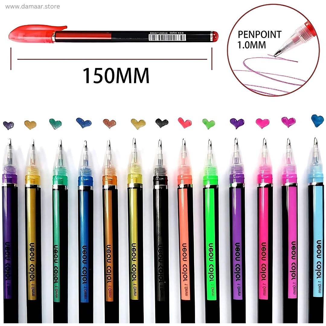 Neon Colour Pen | Shiny Glow Effect | Pack of 12 Colours | Art & Craft