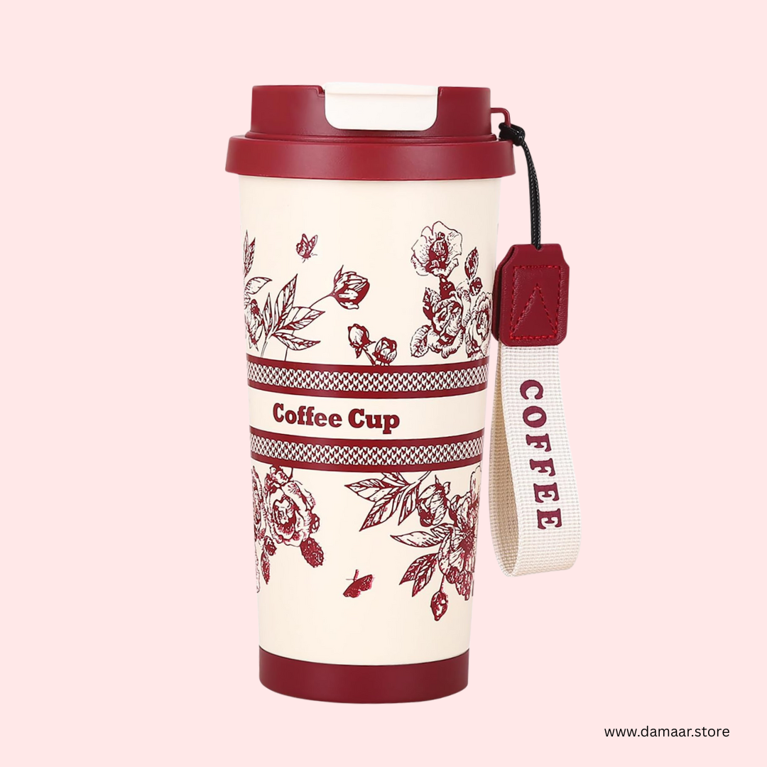 Elegant Coffee Cup | 3 Ways to Drink | 500 ML Capacity | Double Wall Stainless Steel | Leak Proof