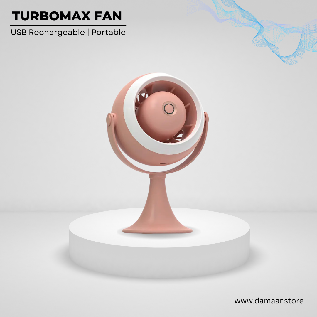 Turbomax Fan | USB Rechargeable | With Light | Three Speed Mode | Strong Wind | 360 Degree Rotate | Modern Design