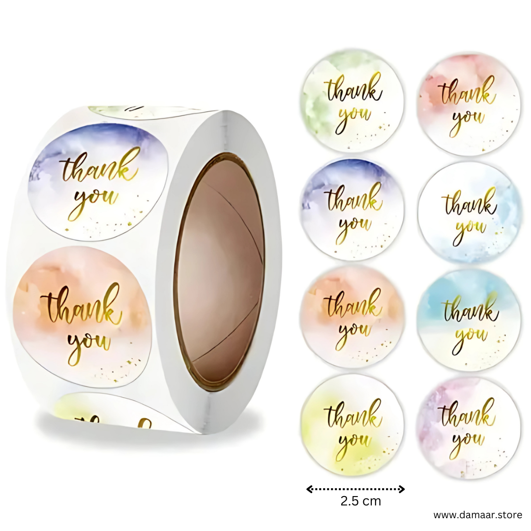 Thank You Sticker Roll | 500 Pcs in 1 Roll | Set of 2 Different Roll | Multi-Design | Decorative