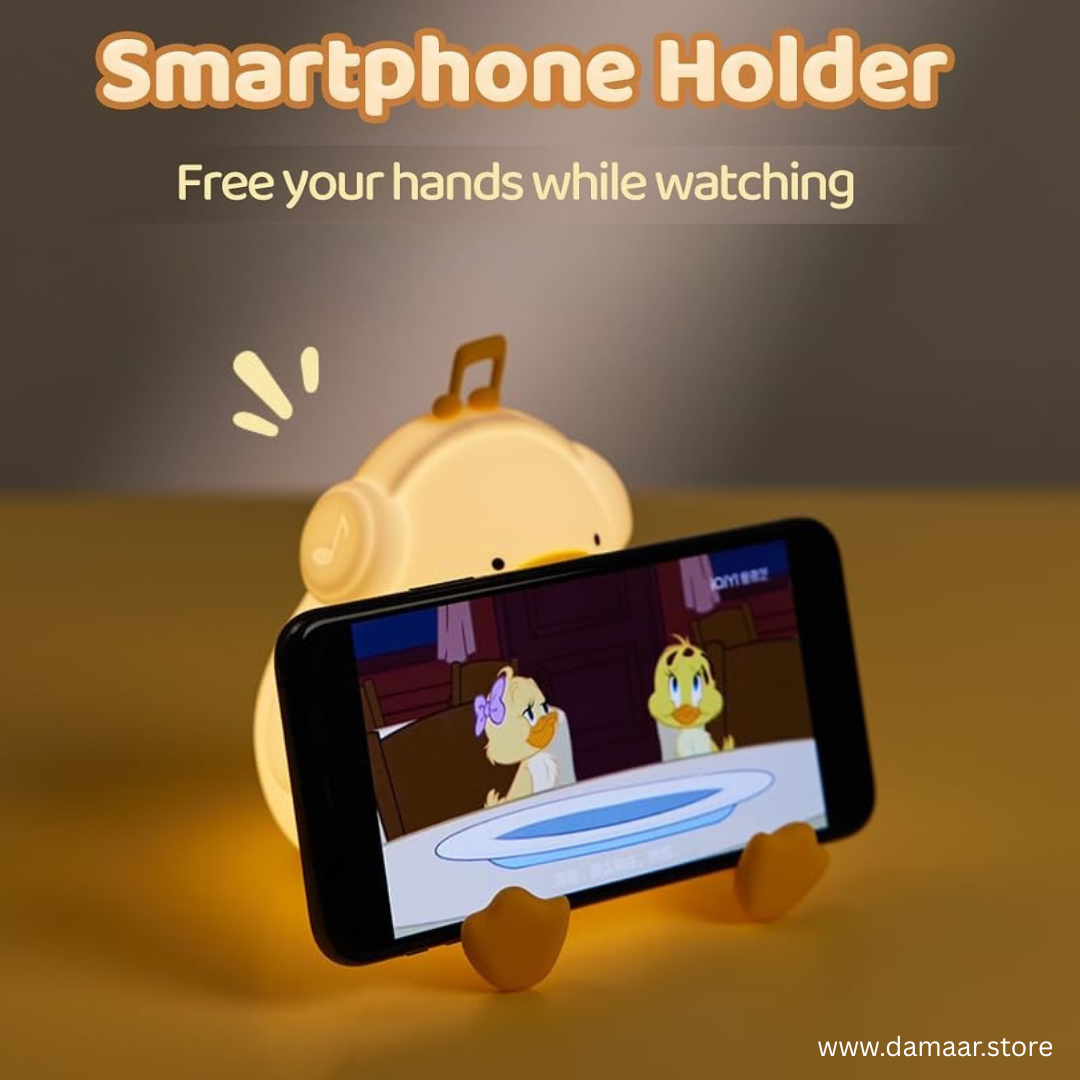 Glow Duck Lamp | Double The Fun | Night Lamp & Smartphone Holder | 3 Level Brightness | Soft & Cuddly Feel | USB-C Rechargeable
