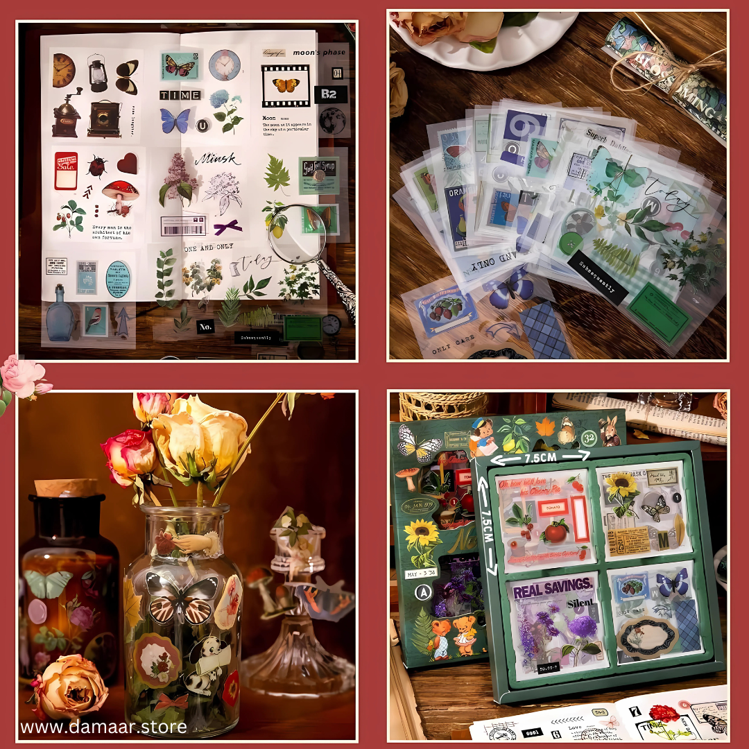 Vintage and Nature Style Sticker Collection | 100 sheets and 640 patterns