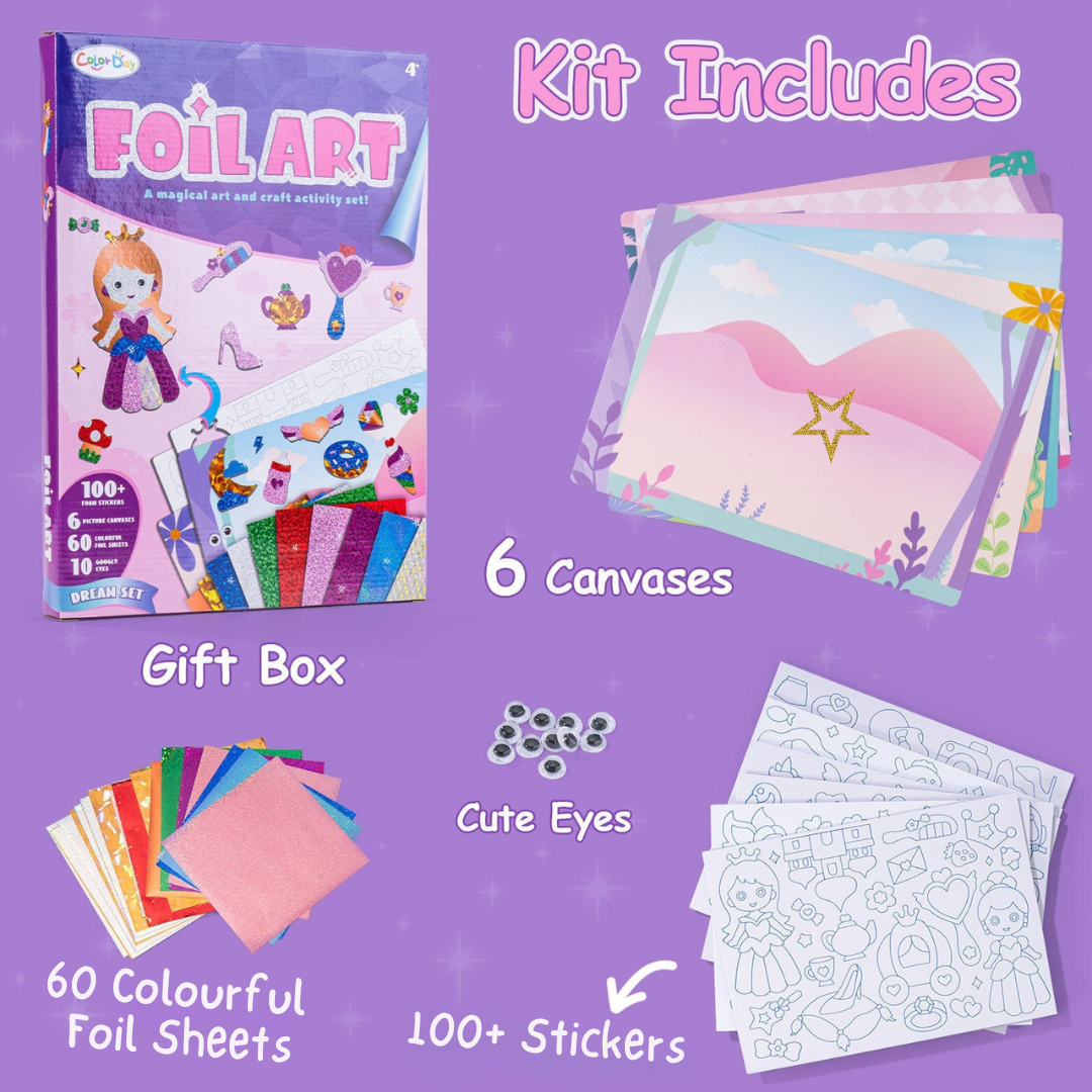 Sparkling Foil Art | Craft Activity | Spark Creativity | 100+ Stickers, 60 Colourful Sheets and More | Gift Box | Kids Ages 4+