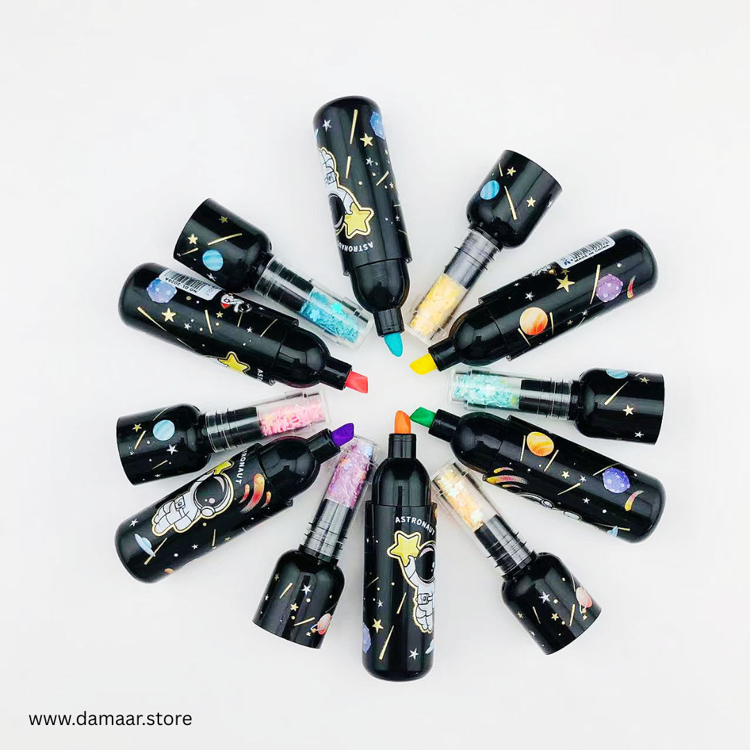 Bottle Shape - Space Theme Highlighter | Pastel Colours | Flat Tip | 6 pcs Colour Pack | Gift | School or Office
