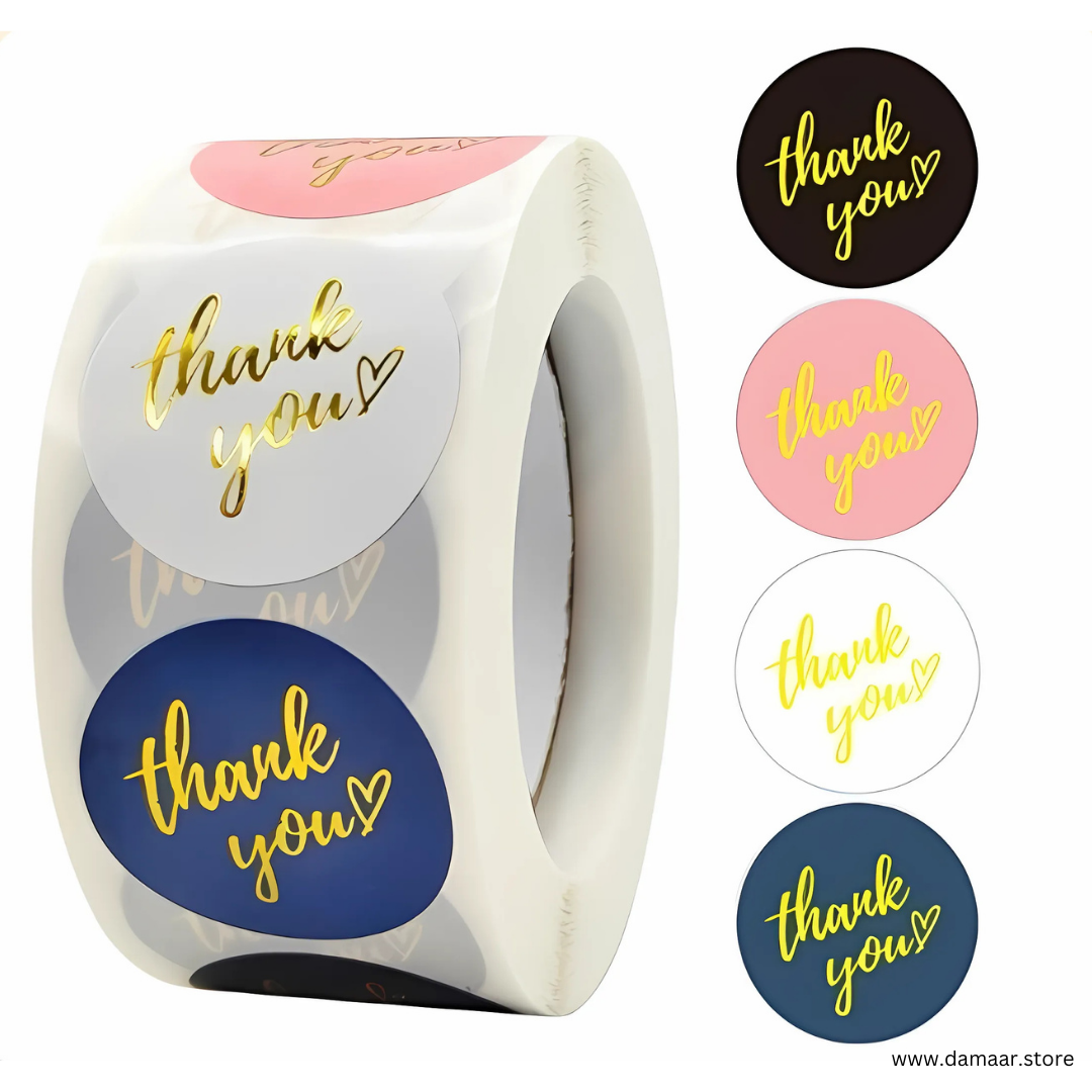 Thank You Sticker Roll | 500 Pcs in 1 Roll | Set of 2 Different Roll | Multi-Design | Decorative