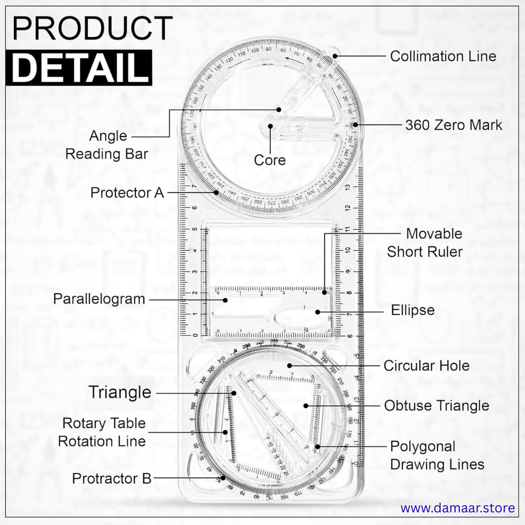 Multifunctional Geometric Ruler | Student Friendly | 360 Degree Rotating | Creative Math Drawing