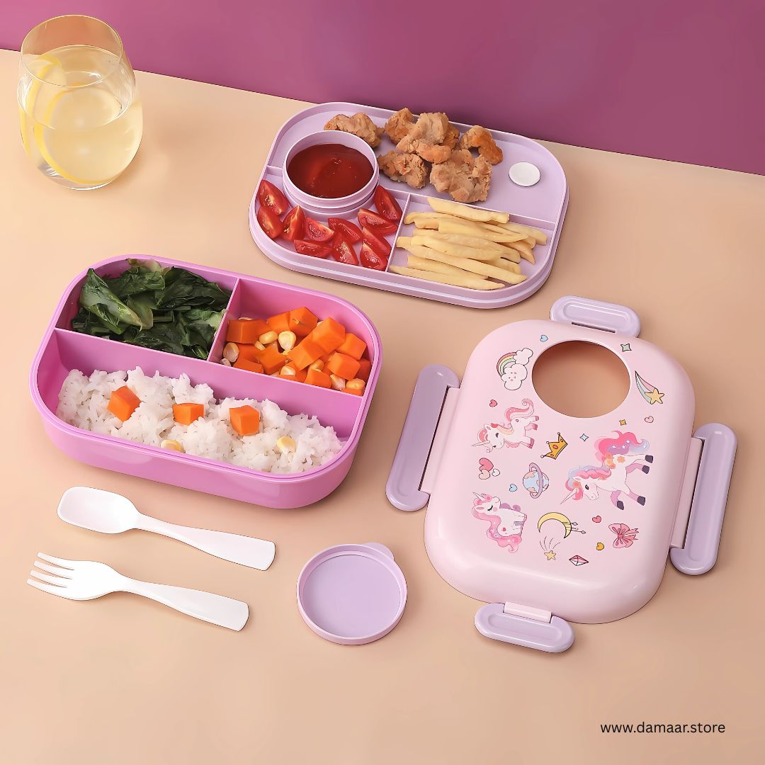 JoyBox Tiffin | Large 1100 ML Capacity | BPA Free | Comes with Spoon, Fork and Dipping Box