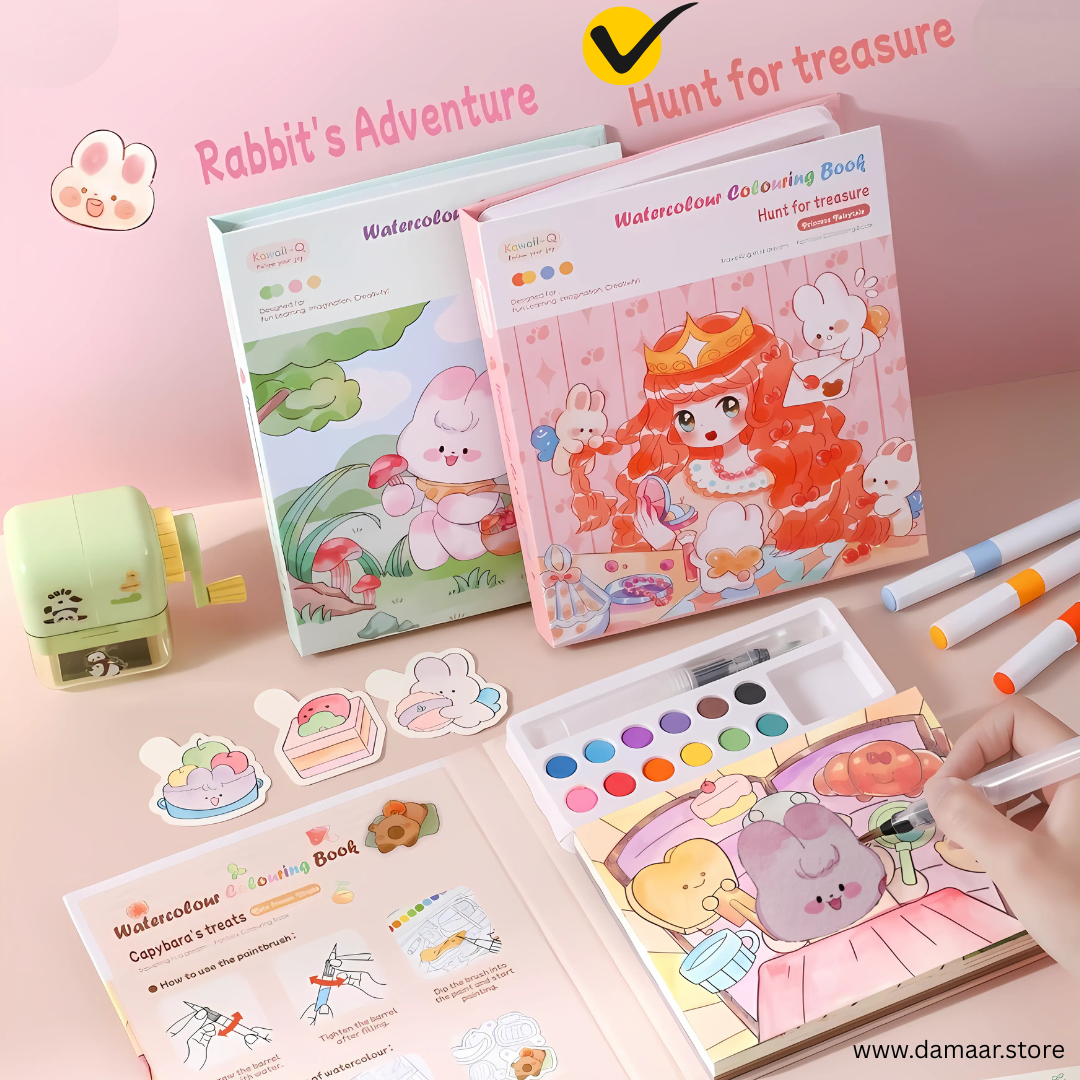Watercolour Colouring Book | Painting Art | Premium Thick Quality Doodle Paper | Shiny Grainy Texture