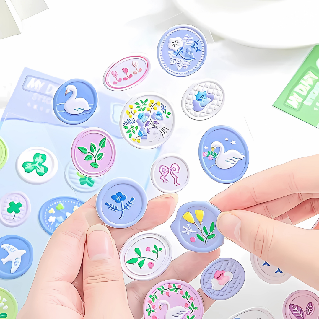 Seal Stamp Stickers | 3D Puffy - PVC | Pack of 6 Different Design | 108 Stickers | Many Styles