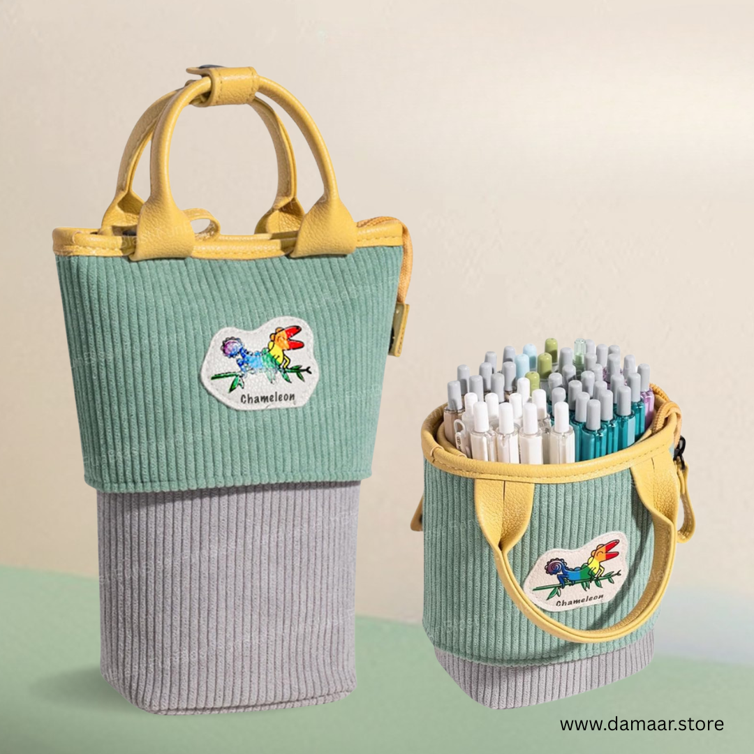 Expandable Corduroy Pouch | Stationery or Cosmetics Organiser | Cute and Stylish