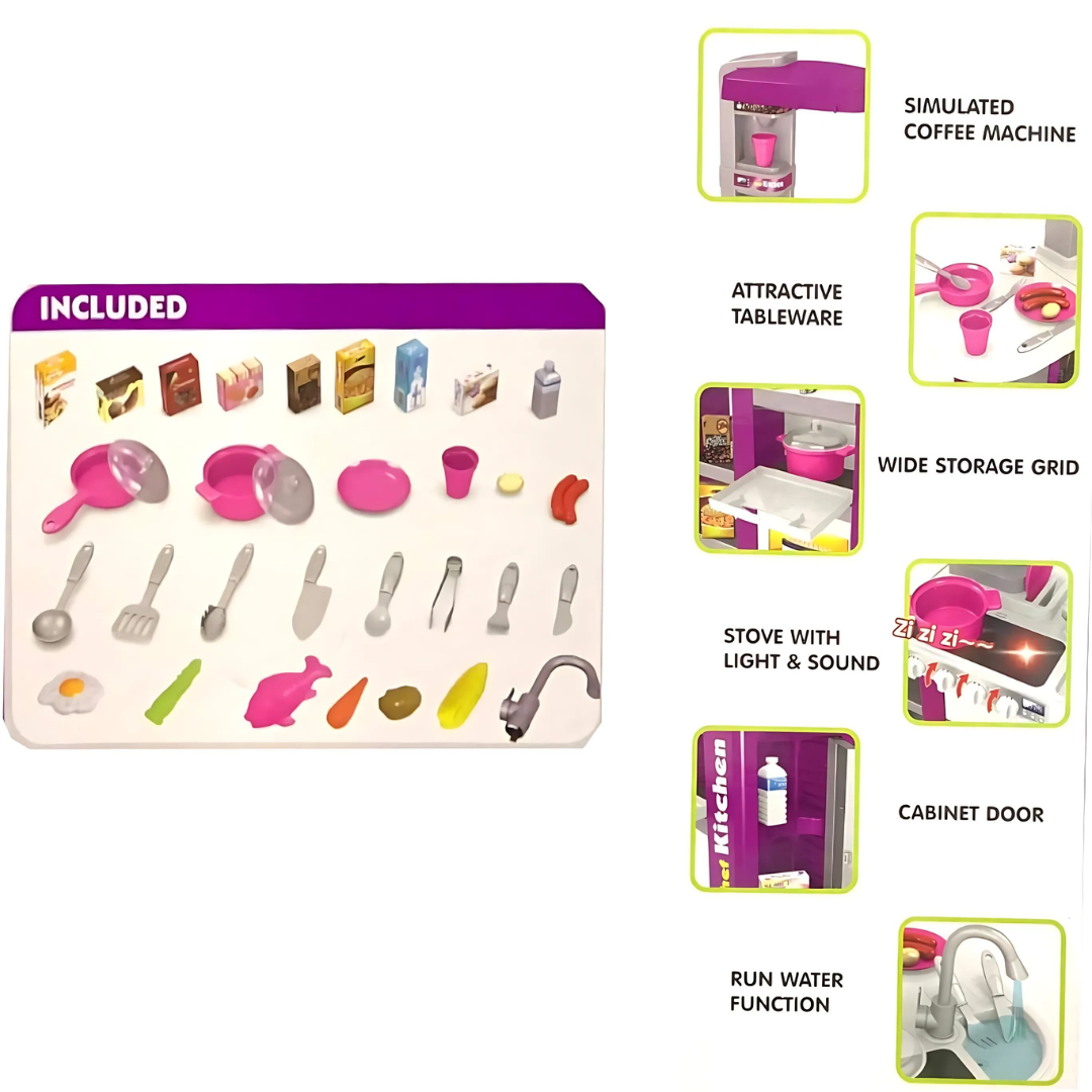 Little Chef Kitchen Play Set | With Light and Music | Wide Storage | Attractive Tableware | Kids Aged 3+