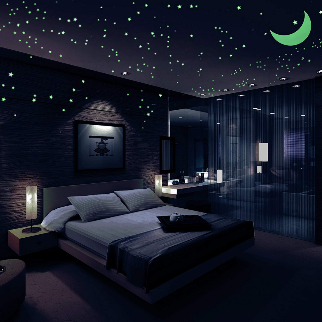 Smiley, Moon&Stars 3D Stickers | Glow In The Dark Stickers | Reusable | Decoration | Pack of 2
