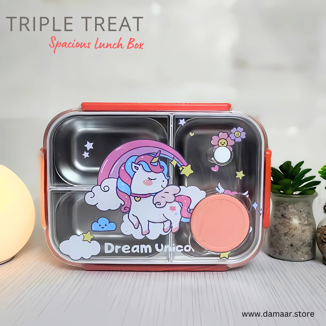 Triple Treat Lunch Box | High-Grade Stainless Steel Tiffin | Durable & Spacious | Leak Proof