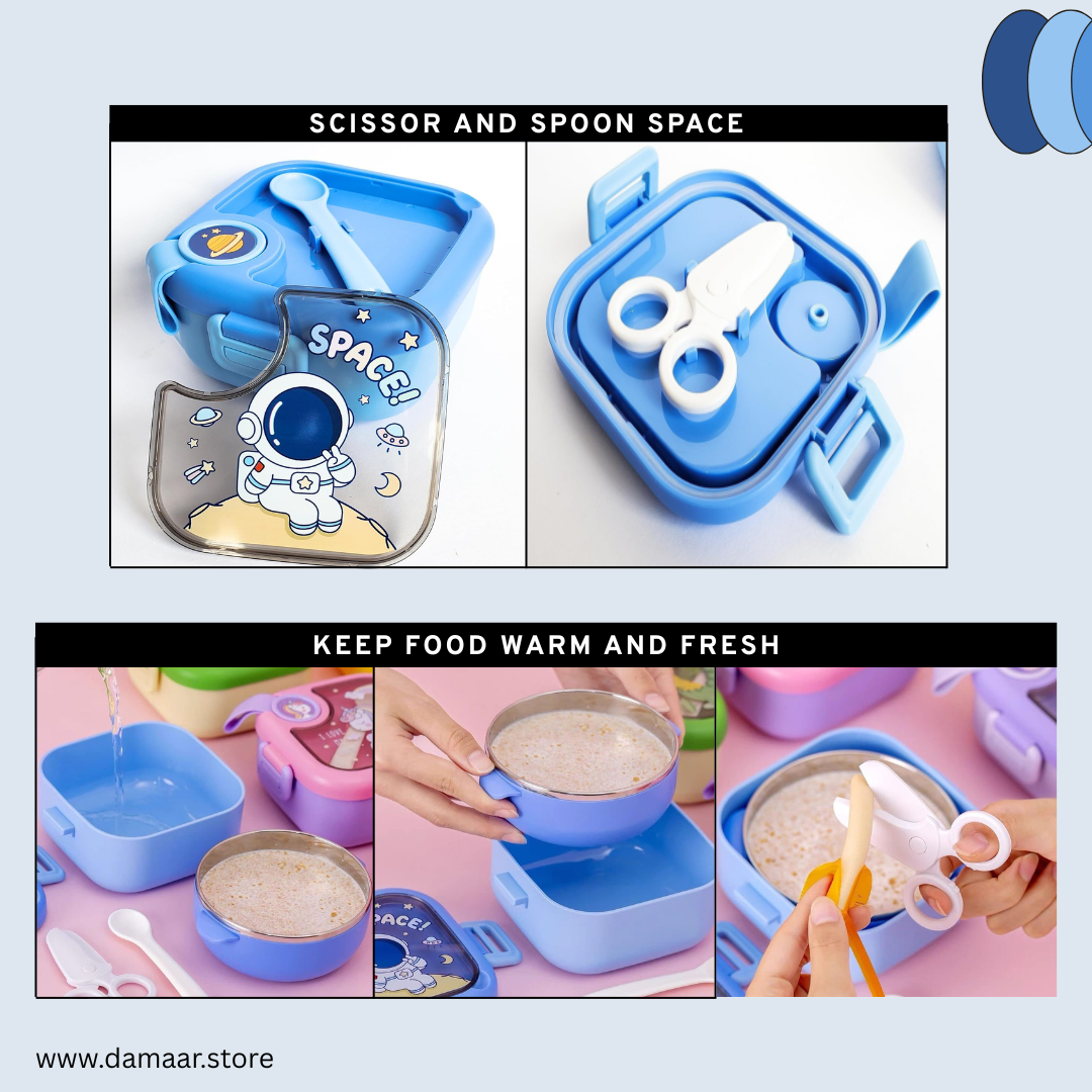Teeny Tiny Lunch Box | Premium Stainless Steel | With Scissor and Spoon | Food Grade