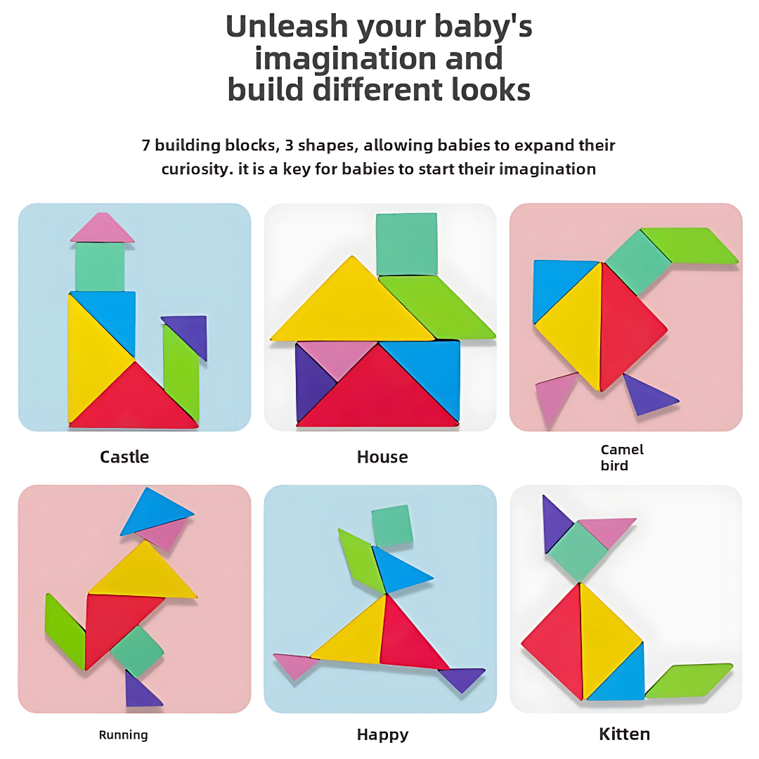 Magnetic Tangram Woodiness | Educational Puzzle | Brain Booster | Geometry Thinking | Child 3 years & Above | Random Colour