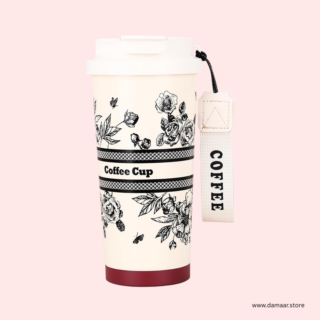 Elegant Coffee Cup | 3 Ways to Drink | 500 ML Capacity | Double Wall Stainless Steel | Leak Proof