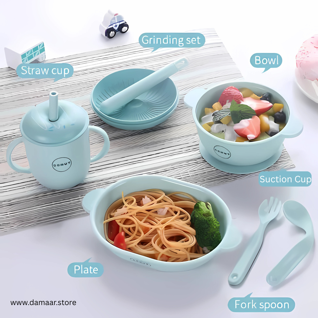 Happy Donut Tableware Set | 7 pc Set | Everyday Use for Toddler | No More Messy with Anti Slip Suction Cup
