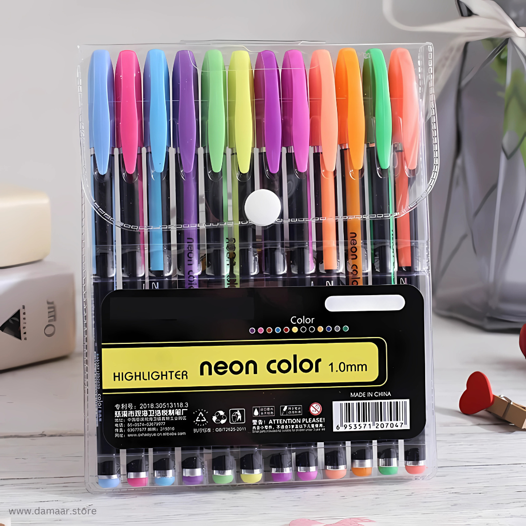 Neon Colour Pen | Shiny Glow Effect | Pack of 12 Colours | Art & Craft