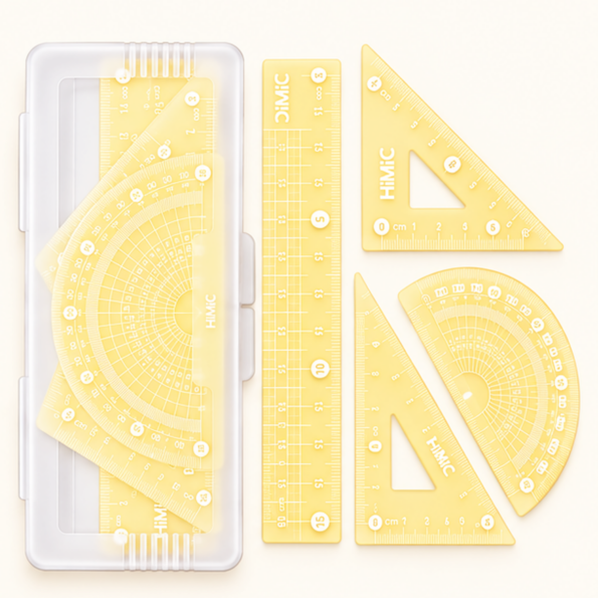 Jelly Ruler Set | 4 Pieces Compact Geometry Set | Attractive Pastel Style Colour | Student Friendly