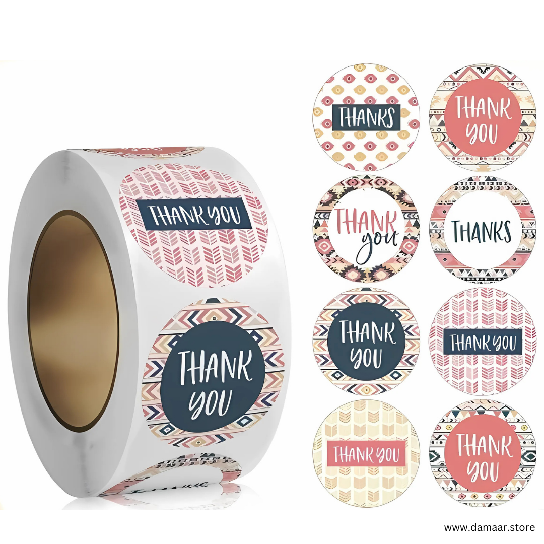 Thank You Sticker Roll | 500 Pcs in 1 Roll | Set of 2 Different Roll | Multi-Design | Decorative