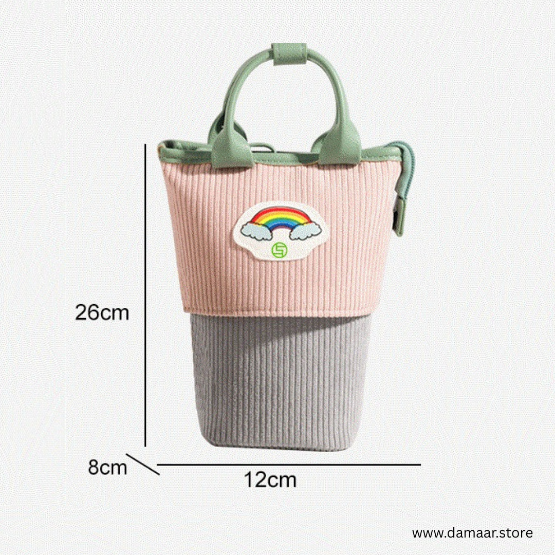 Expandable Corduroy Pouch | Stationery or Cosmetics Organiser | Cute and Stylish