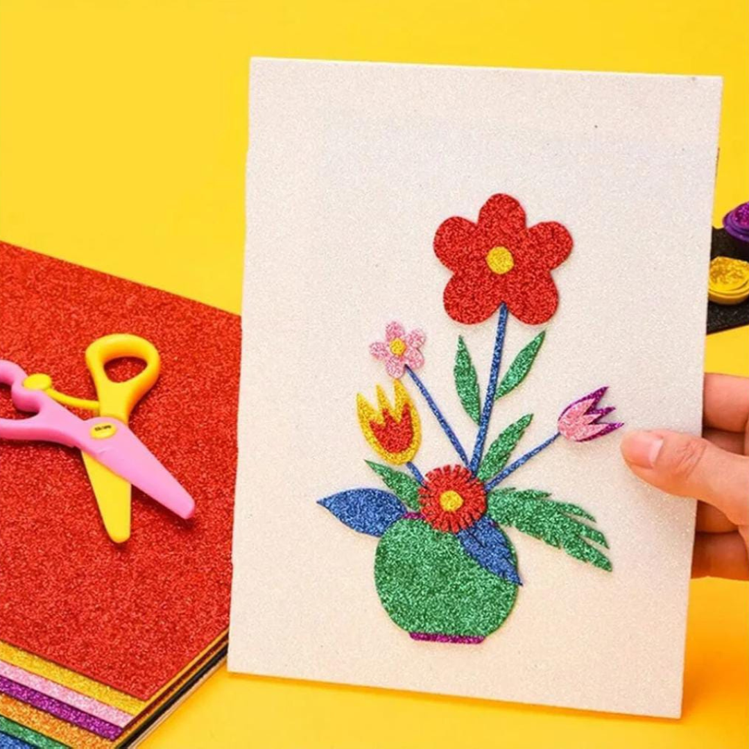 Dazzling Glitter Sheets | Self Adhesive sheets | Pack of 10 Colours | Easy to Cut and Shape | A4 Size
