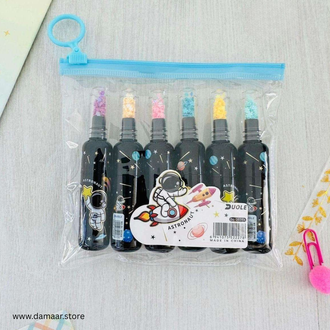 Bottle Shape - Space Theme Highlighter | Pastel Colours | Flat Tip | 6 pcs Colour Pack | Gift | School or Office